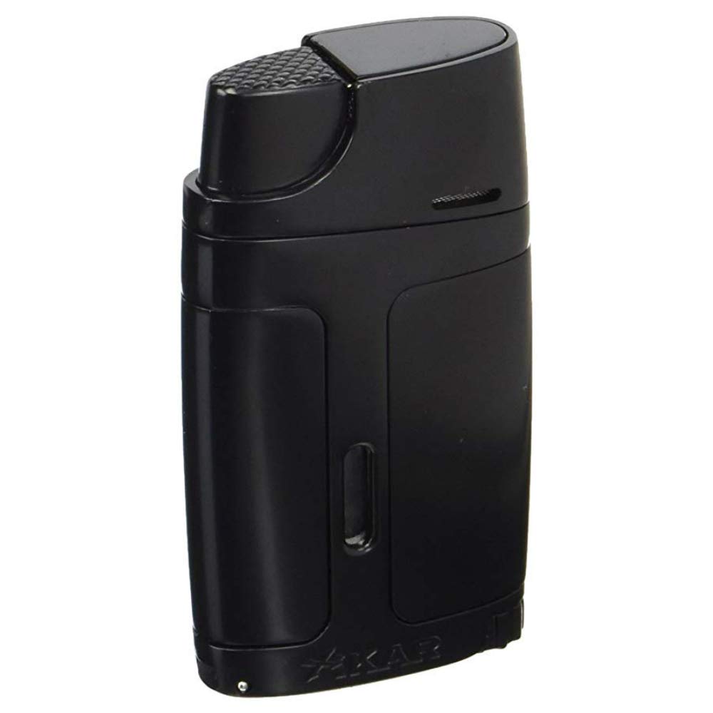 XIKAR ELX Double Jet Flame Butane Torch Lighter with 9mm Cigar Punch – Refillable Butane Lighter with Fuel Window – Wind-Resistant Adjustable Flame – Premium Cigar Accessory – Black with Gunmetal