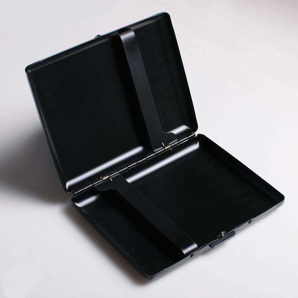 Metal Cigarette Case - Ladies and Men, Portable Double Sided Spring Clip, Holds 18-20 100mm Cigarettes (Black)