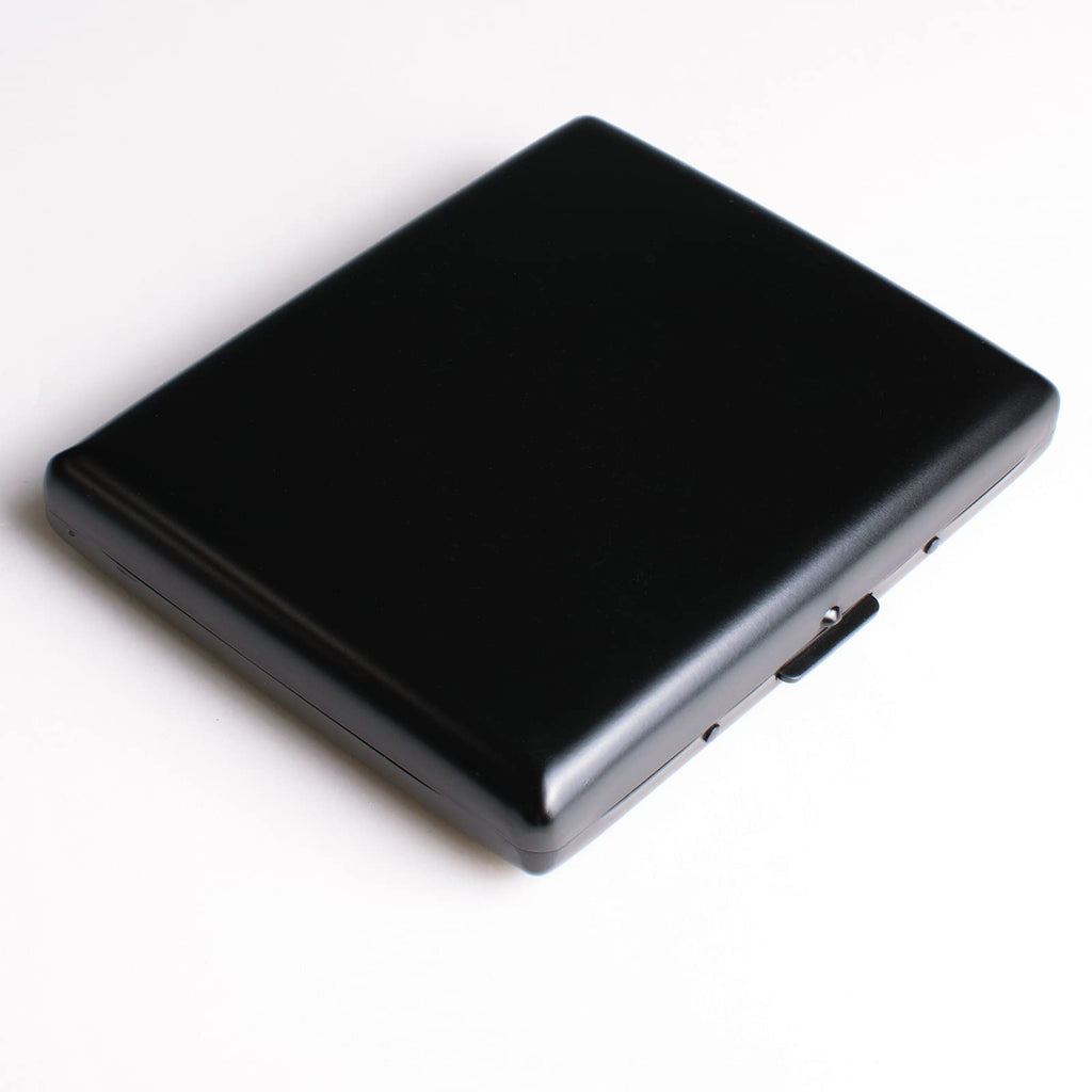 Metal Cigarette Case - Ladies and Men, Portable Double Sided Spring Clip, Holds 18-20 100mm Cigarettes (Black)