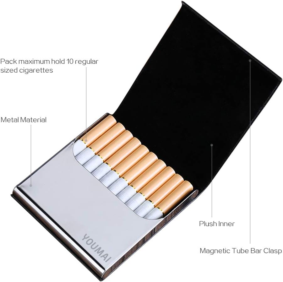 Portable Slim Leather Cigarette Case Ultrathin Box for Hold 10 Regular Size