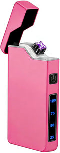 Electric Pink Lighter Dual Arc Plasma Lighter, Windproof Flameless Cool Electronic Lighters, Rechargeable USB with LED Battery Indication, Pocket Metal Lighters for Candles, Camping, Gifts for Unisex