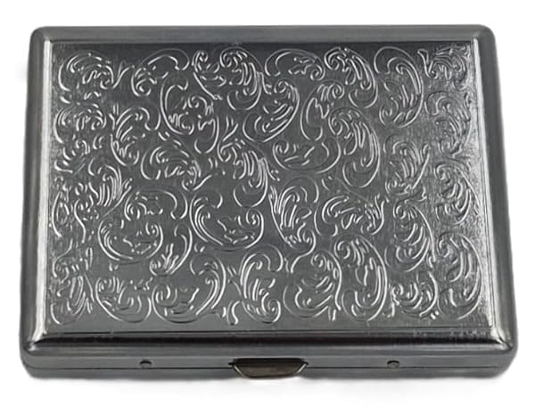 Cigarette Case Victorian Retro Style Metal Holder for Regular, King and 100's Size RFID Etched Antique Brass