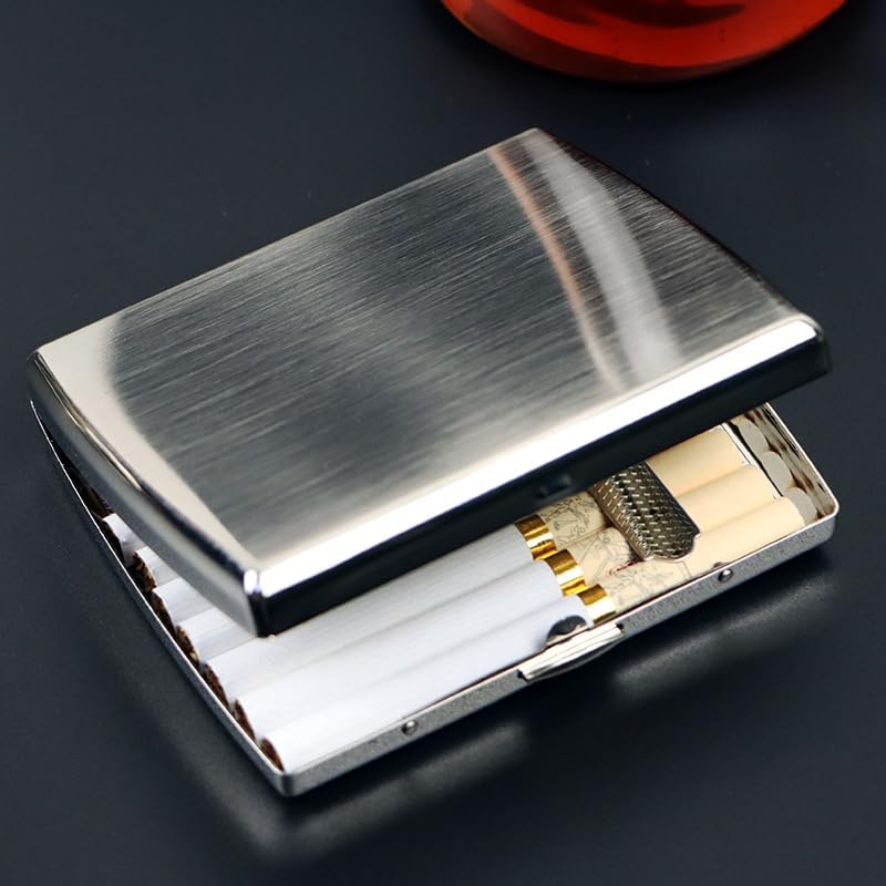 Metal Cigarette Case King Size 85mm 20 Capacity Heavy-Duty, Moisture-Proof, Secure Clasp - Portable Compact Design w/Gift Box (95x83x18mm)