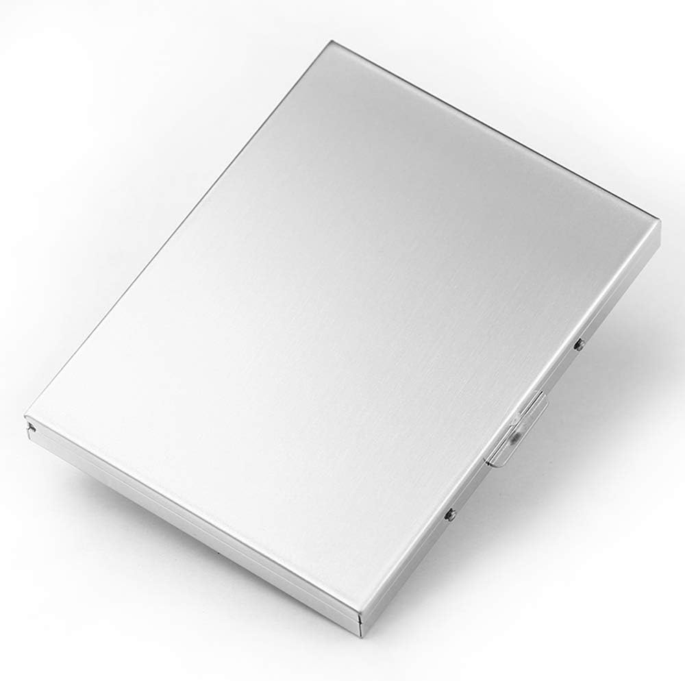 Stainless Steel Extra Slim Cigarette Case Metal Cigarette Holder Case for 100's and 84's (Silver (Flat))