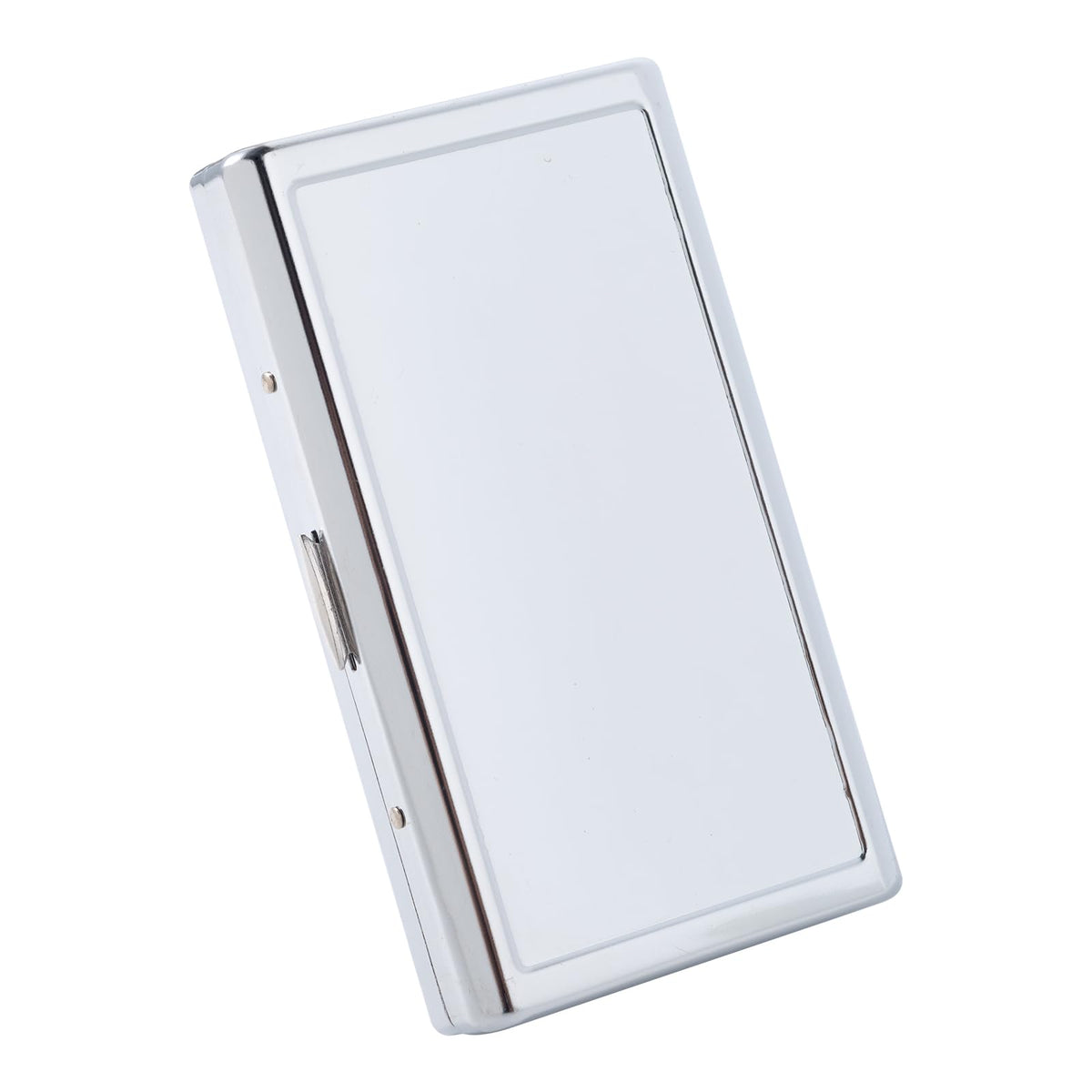 Metal Case, Silver Plated Metal,14 Capacity，Black Leather on Front and Back(100mm King Size,Black)