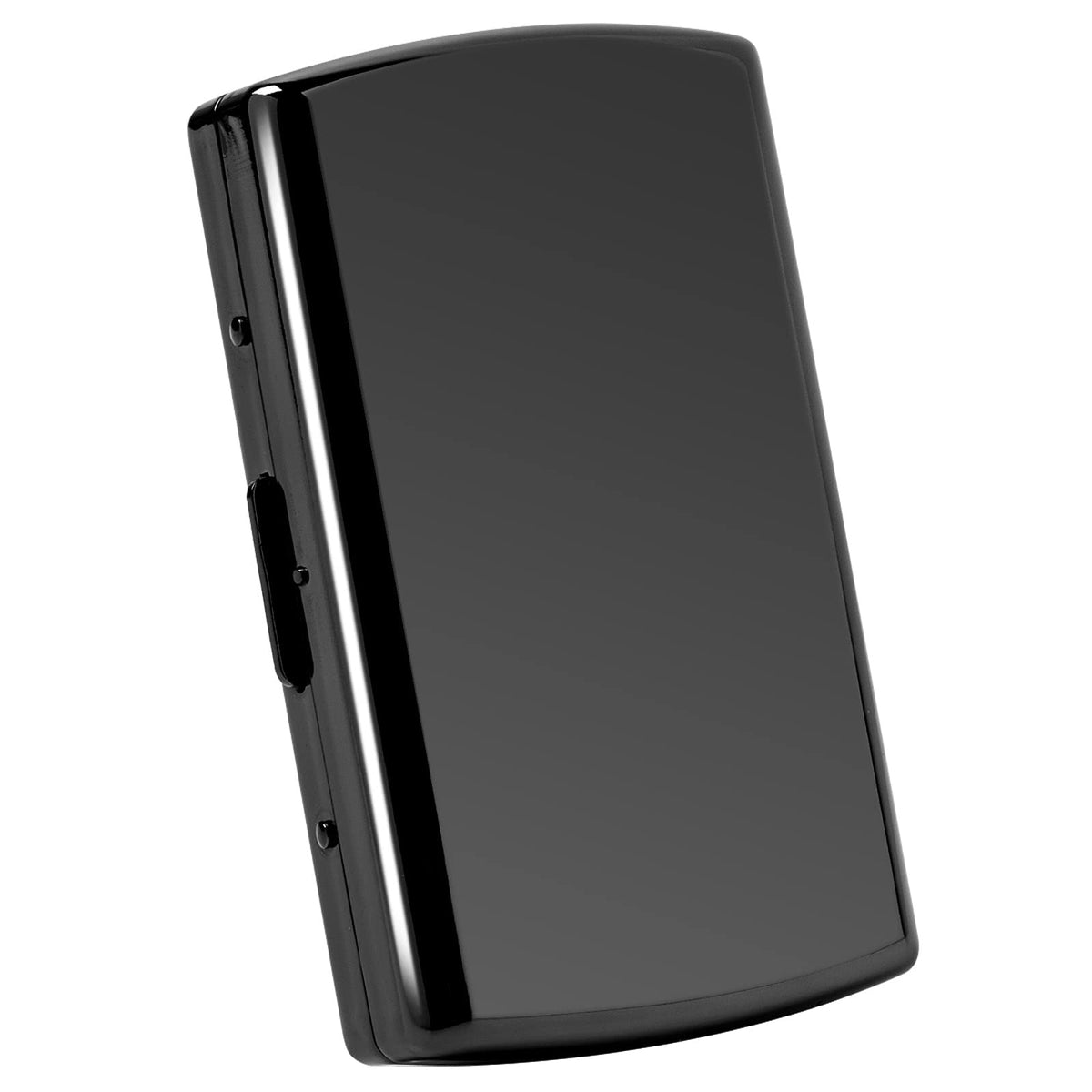 Metal Cigarette Case - Ladies and Men, Portable Double Sided Spring Clip, Holds 18-20 100mm Cigarettes (Black)