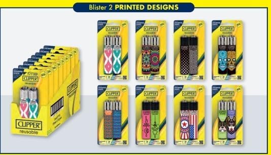 Clipper Classic Large Reusable Lighter, 16 Pack, Assorted Designs