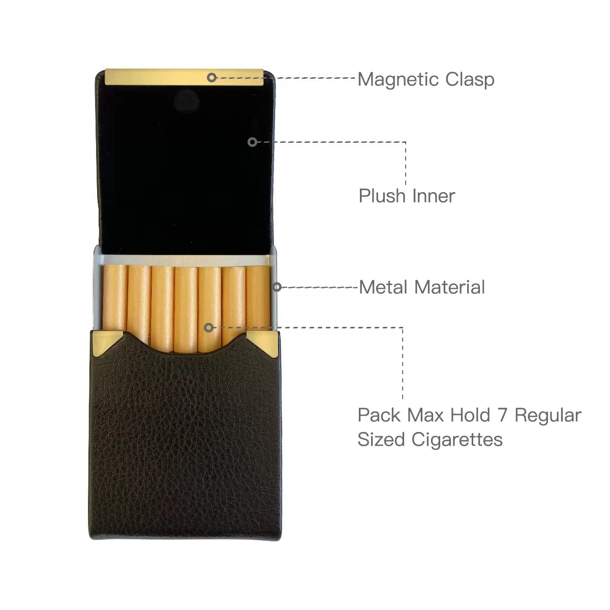 Portable Slim Leather Cigarette Case (Hold 7 Regular Size) for Men or Women