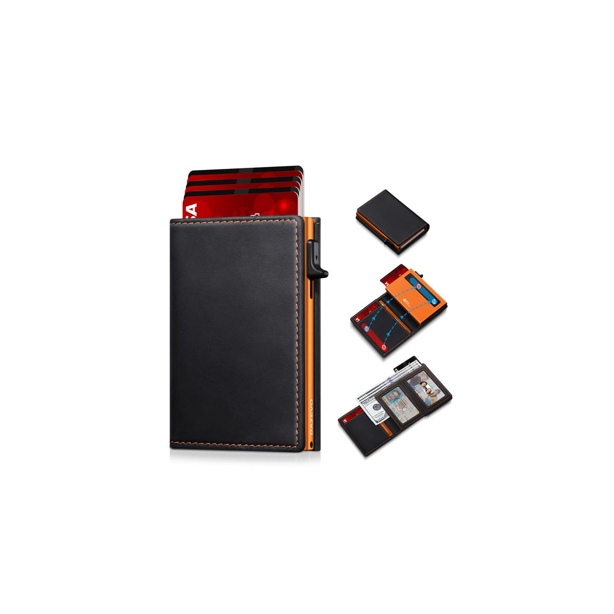 Minimalist Wallet for Men, RFID Blocking Pop Up Wallet with 2 ID Windows