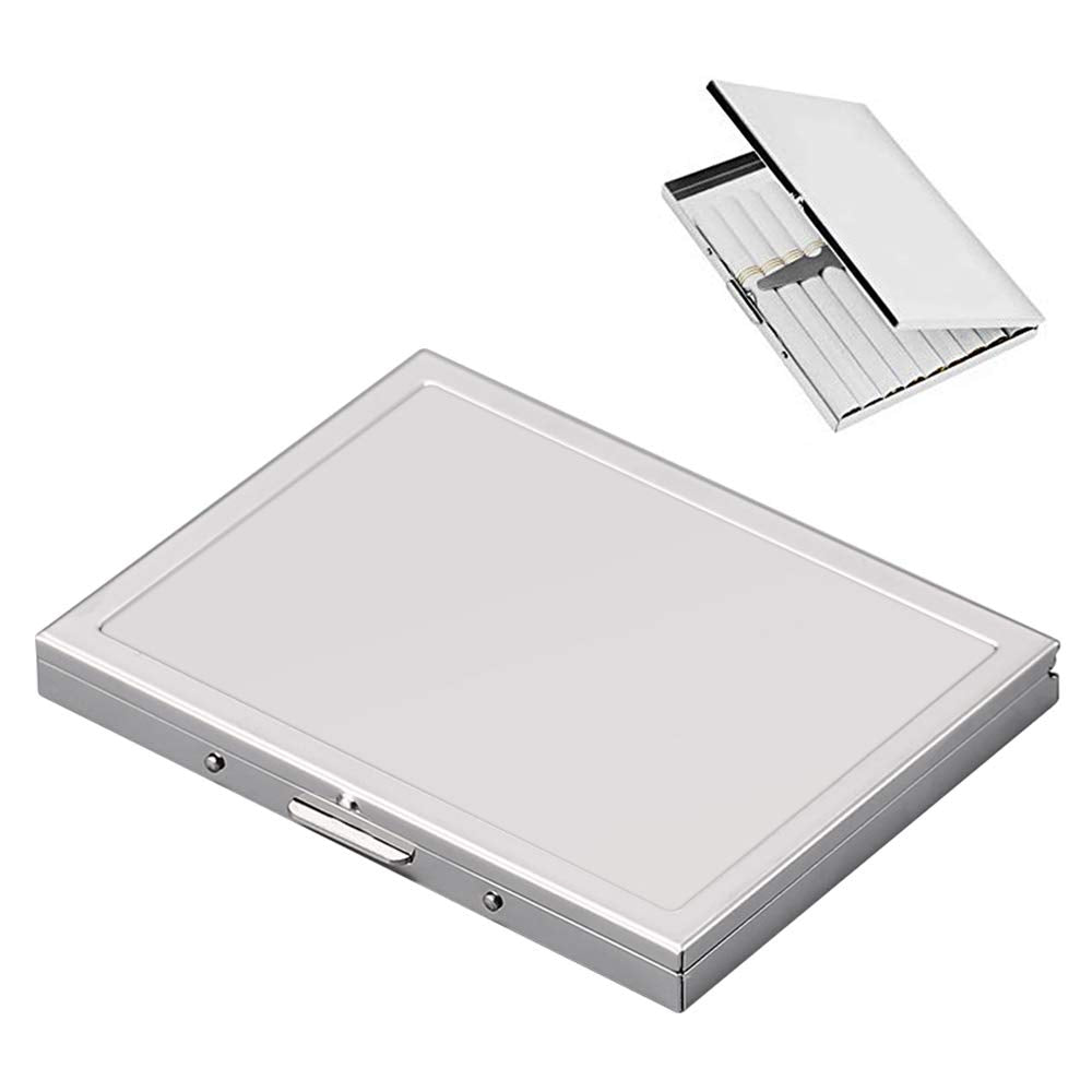 Stainless Steel Extra Slim Cigarette Case Metal Cigarette Holder Case for 100's and 84's (Silver (Flat))