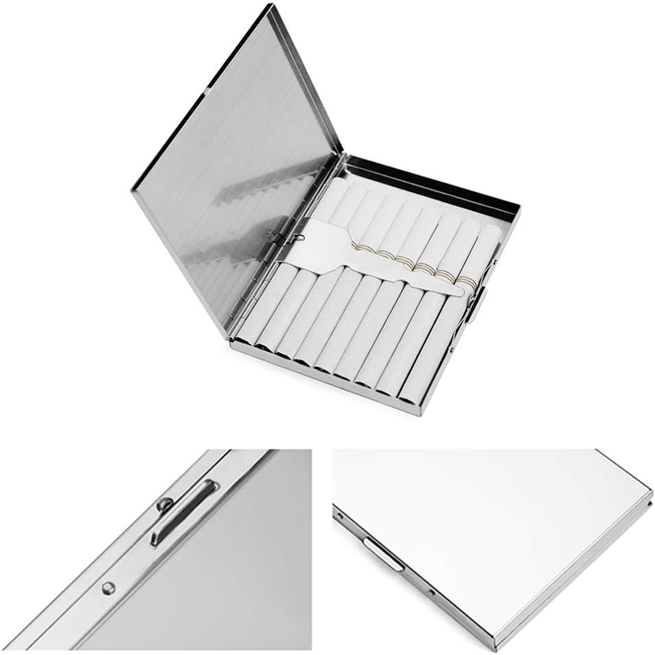 Stainless Steel Extra Slim Cigarette Case Metal Cigarette Holder Case for 100's and 84's (Silver (Flat))