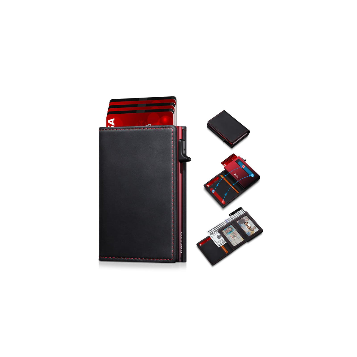 Minimalist Wallet for Men, RFID Blocking Pop Up Wallet with 2 ID Windows