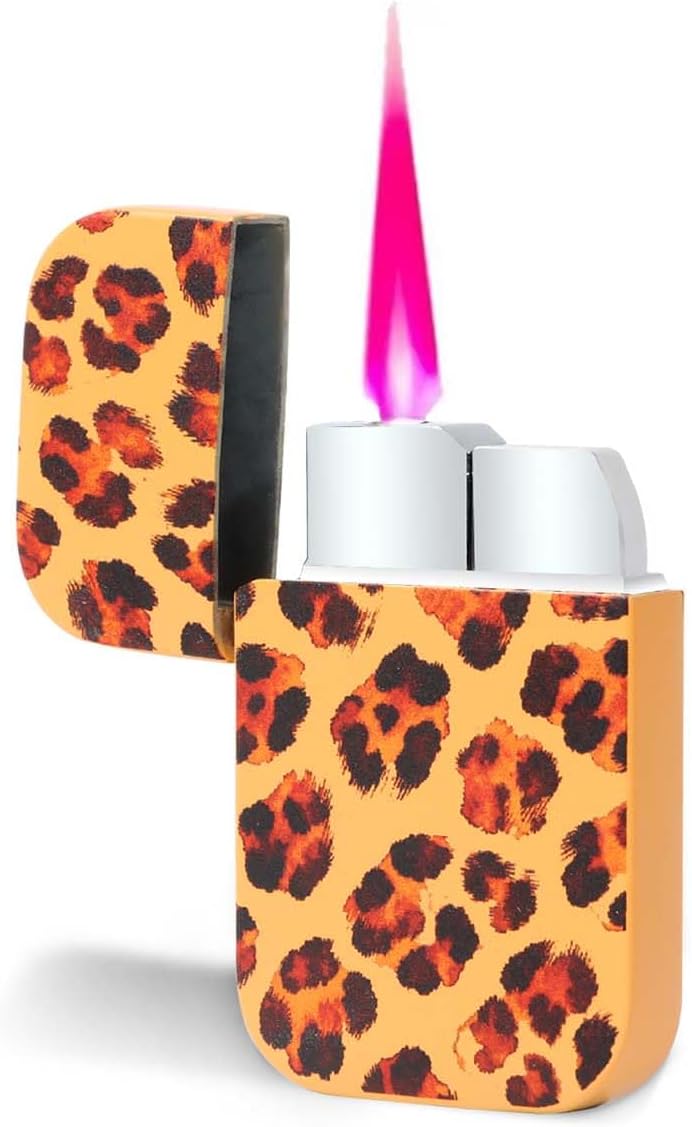 Leopard Print Torch Lighter Jet Pink Flame Windproof Lighter