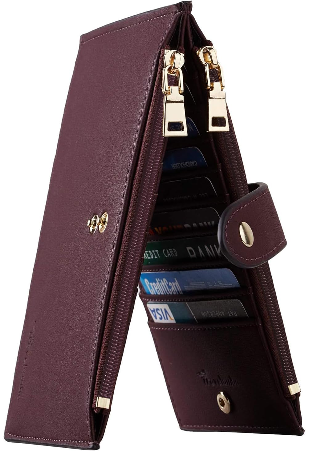 Travelambo Womens Leather Bifold Wallet, Slim RFID Blocking Card Holder