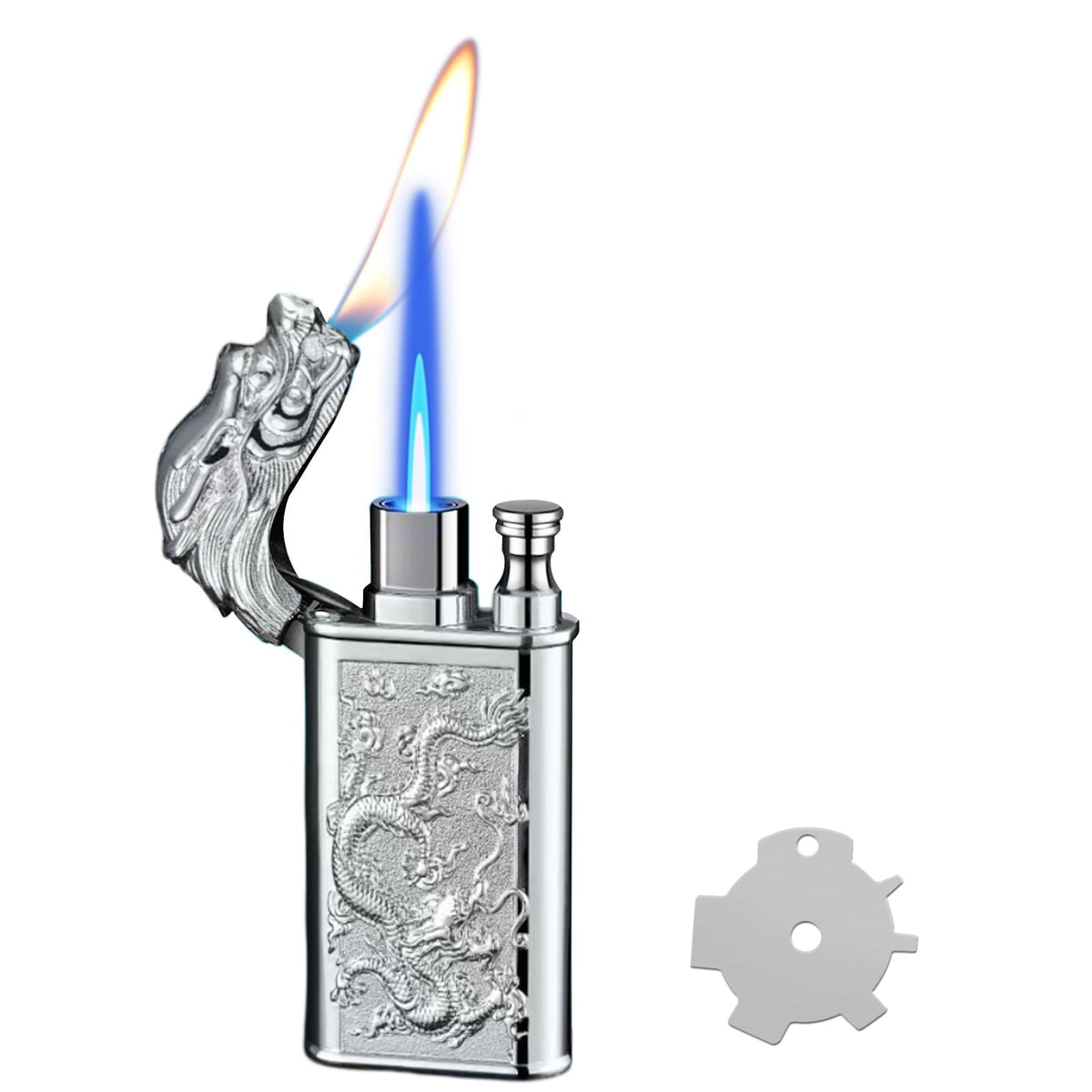 Torch Lighter, Relief Dragon Design Magic Dual Flame Lighter with Adjusting Flames Tool, Creative Windproof Lighters, Cool Jet Flame Butane Lighter-s, Refillable Butane Lighters for Outdoor Indoor