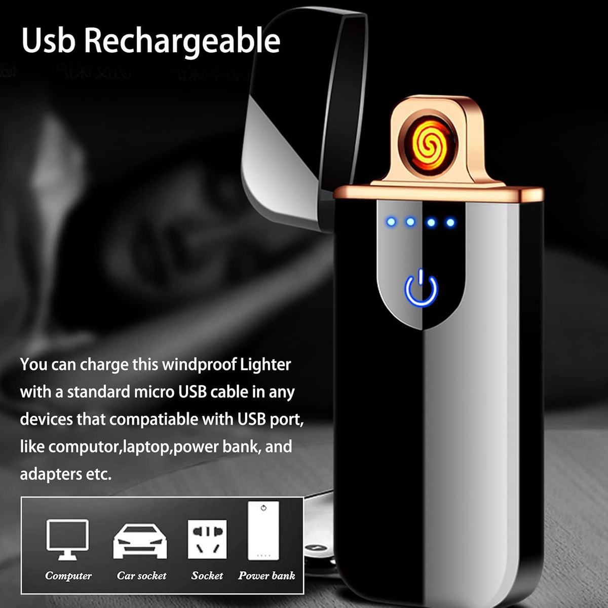 Electronic Lighter Smart USB Rechargeable, Mini Portable Design with Touch Dual-Sided Ignition - Windproof and flameless, Featuring Plasma Technology, Battery Indicator, and Lightweight Build (Blue)