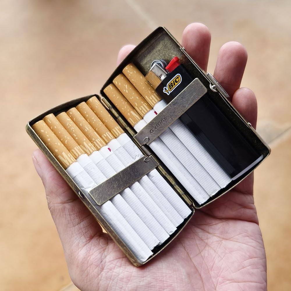 Mini Vintage Metal Cigarette Case for King Size, 12 Capacity Retro Golden