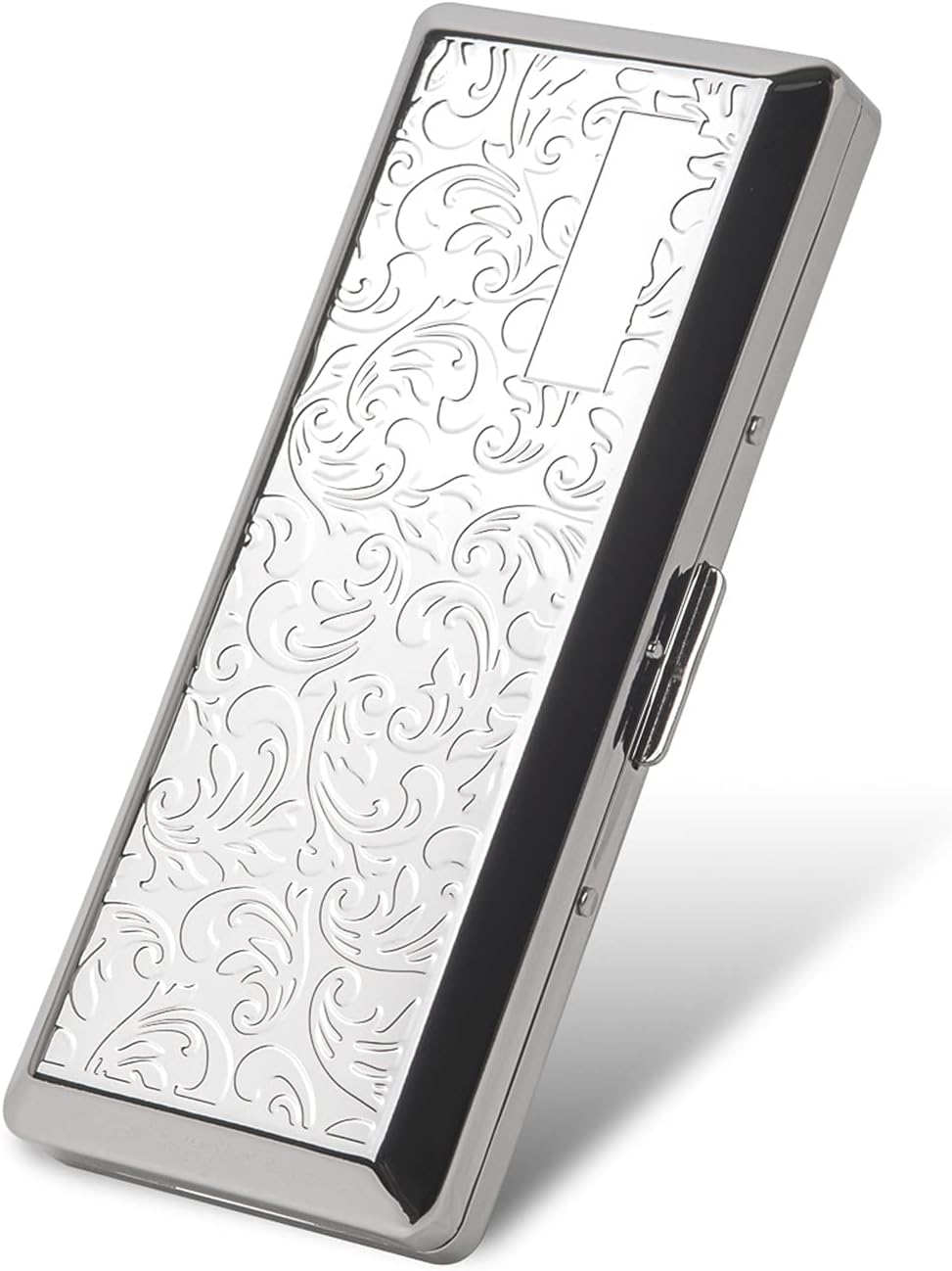 Metal Carry Cigarette Case, Double Sided Spring Clip,Holds 10 100mm Cigarettes (Vines Silver)