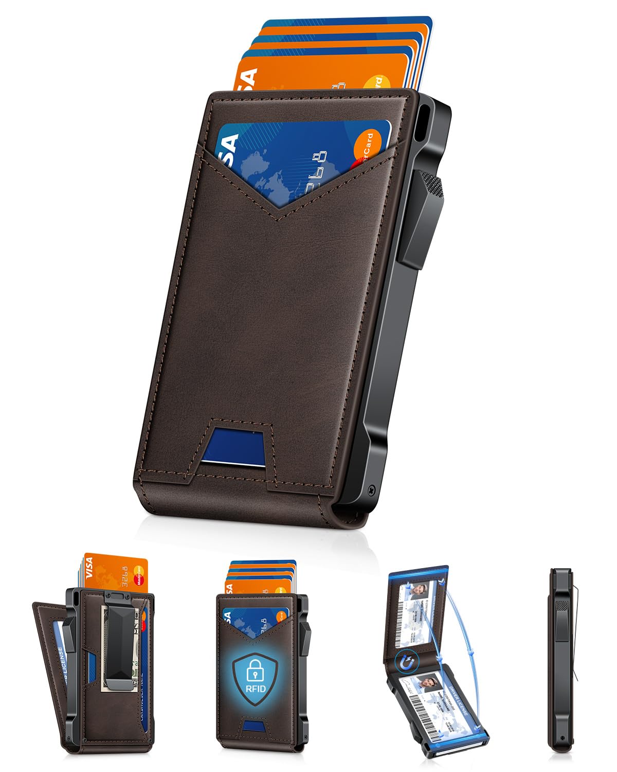 Wallet for Men RFID Wallet with 2 ID Windows & Money Clip, Slim Card Holder