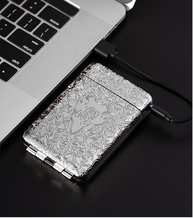 Cigarette Case with USB Lighter 16 pcs 84mm Regular/King Size Cigarettes Electric Rechargeable Flameless Windproof Lighters (Black)