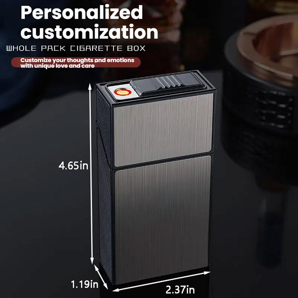 Cigarette Case with Lighter for 100mm King Size, Rechargeable Windproof Set of 2,Electric Coil Lighter, Gift Package (Silver+ Black, 100mm)