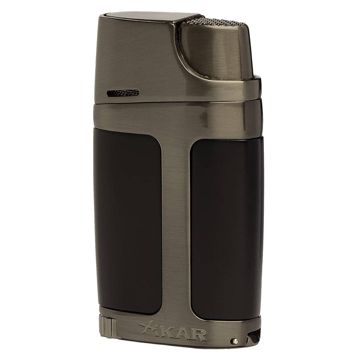 XIKAR ELX Double Jet Flame Butane Torch Lighter with 9mm Cigar Punch – Refillable Butane Lighter with Fuel Window – Wind-Resistant Adjustable Flame – Premium Cigar Accessory – Black with Gunmetal