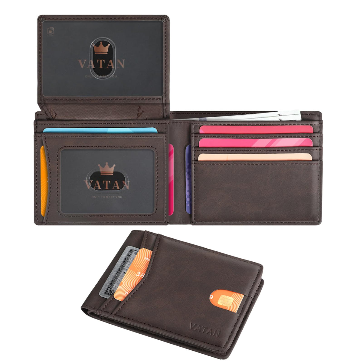 VATAN Wallet for Men Slim RFID Blocking Leather Credit Card Holder Wallet for 15 Cards, Bifold Minimalist Thin Wallet with 2 ID Windows & Cash Slot, With Gift Box (Carbon Fiber Black)