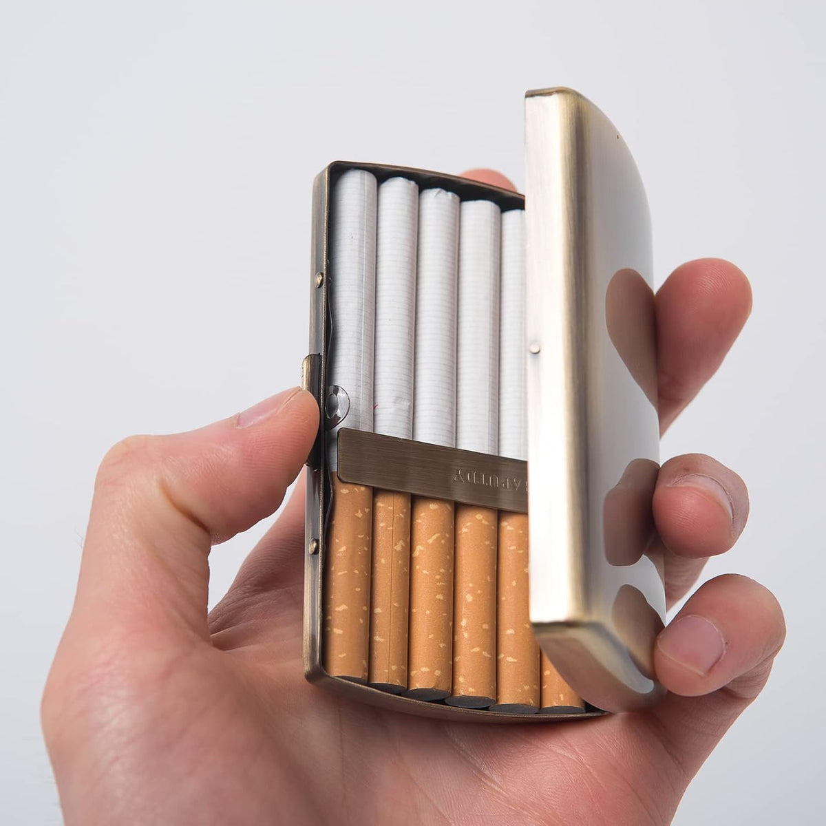 Vintage Slim Metal Cigarette Case & Dispenser - Small Cigarette Holder Case/Box,Fit for 85mm Cigarettes 12pcs-Does Not Fit 100s or Credit Cards (Bronze)