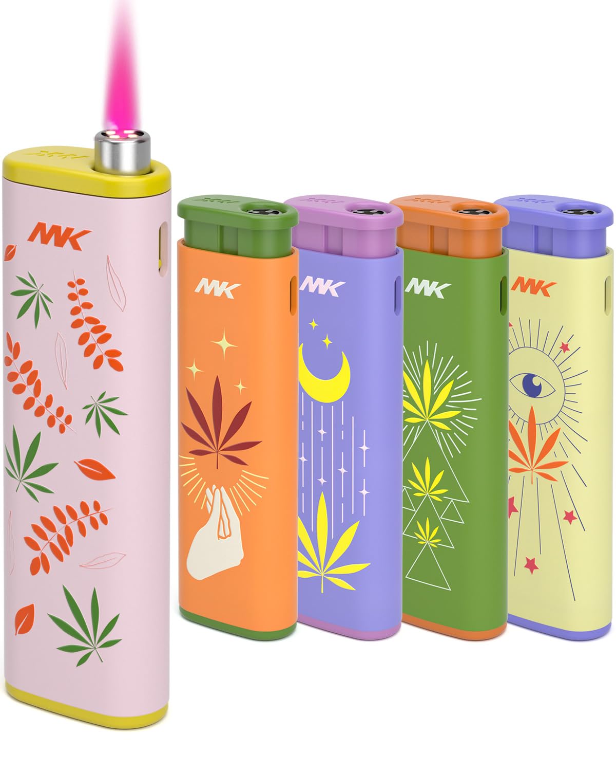 MK Wind Proof Jet Flame Lighters, 5PCS Striking Design, Ideal as Lighters for BBQ, Camping, Outdoor use, utane Refillable Wind-Resistant Flame,(Connection-5PC)