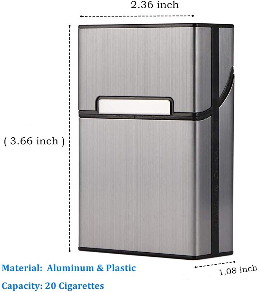 Cigarette Case Brushed Metal Cigarette Case with Magnetic Switch Flip Closure,20 Capacity (2 Pack)