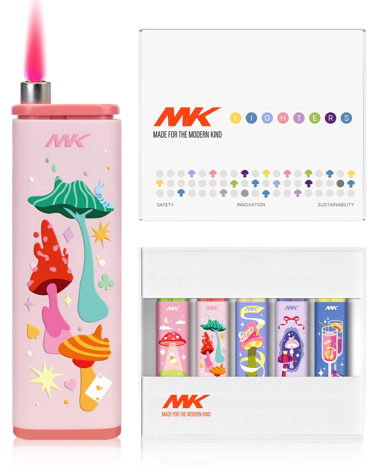 MK Wind Proof Jet Flame Lighters, 5PCS Striking Design, Ideal as Lighters for BBQ, Camping, Outdoor use, utane Refillable Wind-Resistant Flame,(Connection-5PC)