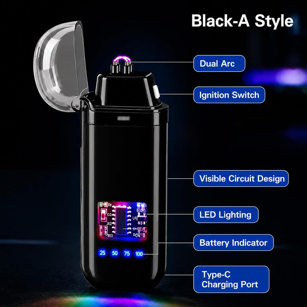 Electric Lighter, USB Rechargeable Windproof Dual Arc Lighter, Small Flameless Plasma Lighters for Outdoor, Camping, Kitchen,Boyfriends Father,Grill,Gifts,Candle,Indoors-Black A