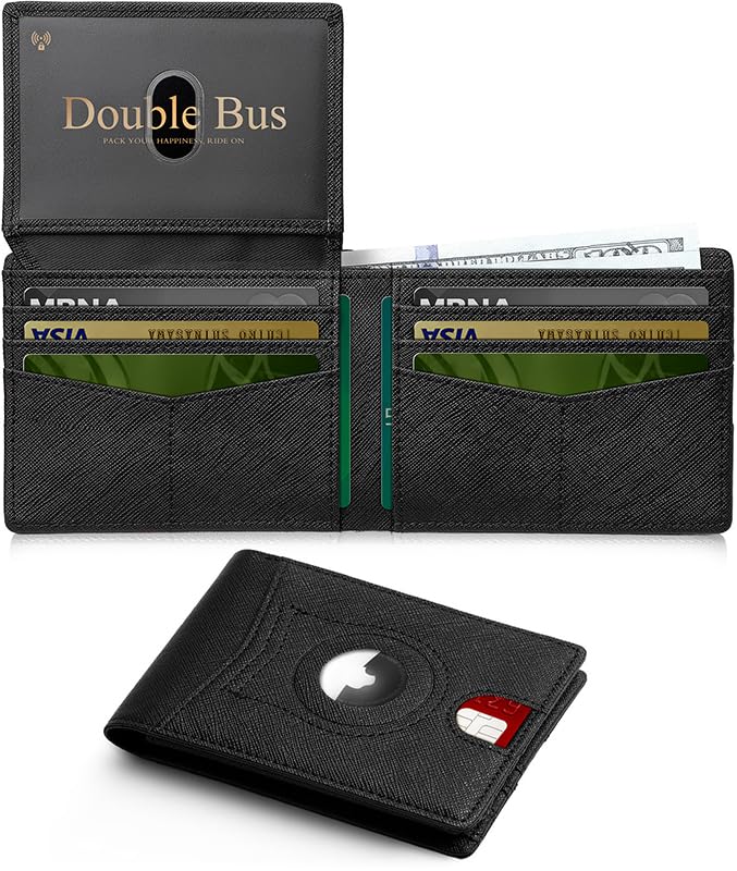 Wallet for Men AirTag Slim RFID Blocking Leather Bifold Gift Box