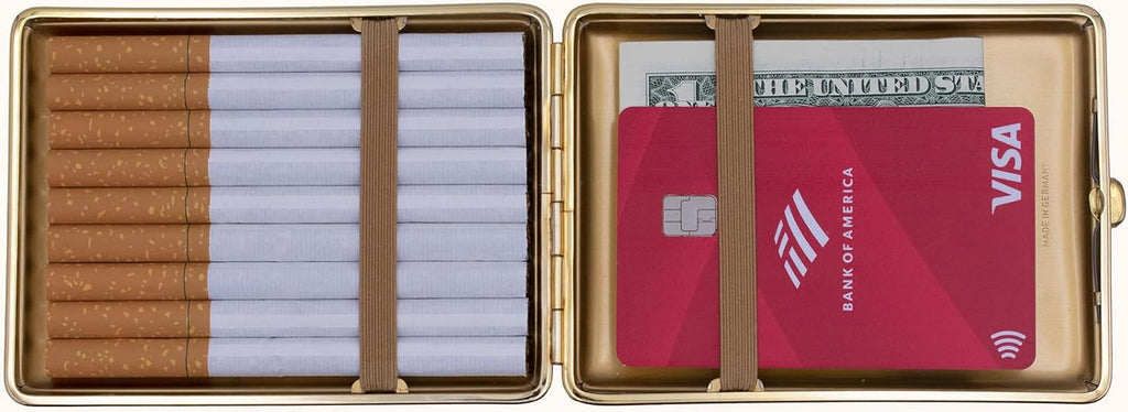 Made in Germany Genuine Leather Gold Plated Cigarette Case (18 100s) with Elastic Bands (Deer Black)