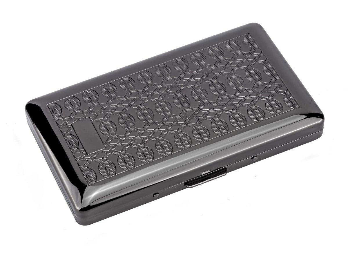 Metal Carry Cigarette Case, Double Sided Spring Clip,Holds 10 100mm Cigarettes (Vines Silver)