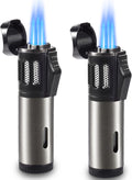 Urgrette 2 Pack Torch Lighter Triple 3 Jet Flame Butane Gas Lighter Refillable Jet Torch Lighters Adjustable Windproof Pocket Lighter for Grill Kitchen Fireplace Camping (Fuel Not Included)