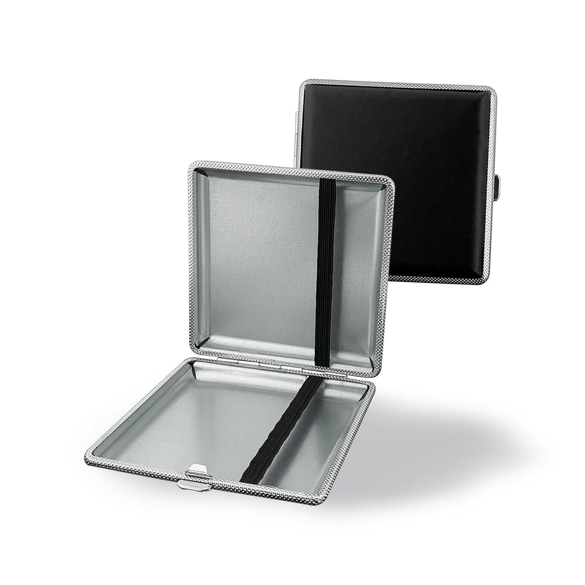 ZUFECY Leather Cigarette Case, Thin Metal Cigarette Case, 20 Capacity for Regular, Elastic Strap Cigarette Case for Smokers, 84mm Regular Size (Black)