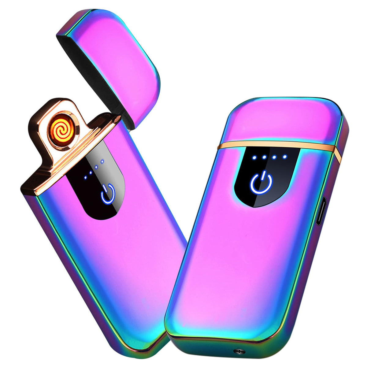 Electronic Lighter Smart USB Rechargeable, Mini Portable Design with Touch Dual-Sided Ignition - Windproof and flameless, Featuring Plasma Technology, Battery Indicator, and Lightweight Build (Blue)
