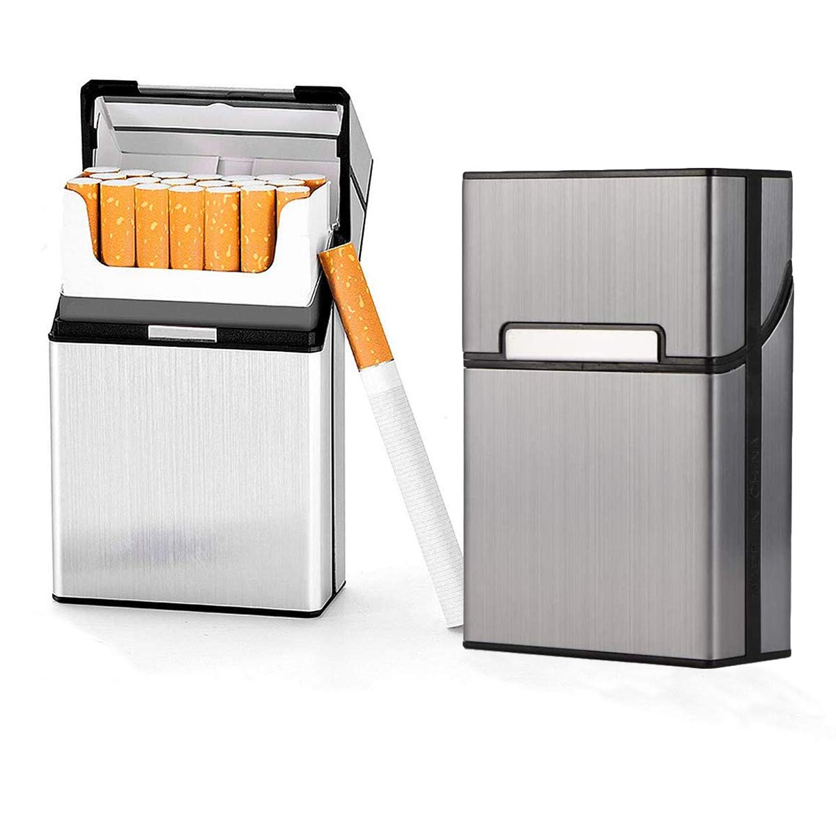 Cigarette Case Brushed Metal Cigarette Case with Magnetic Switch Flip Closure,20 Capacity (2 Pack,85mm, Rose Red + Gray)…