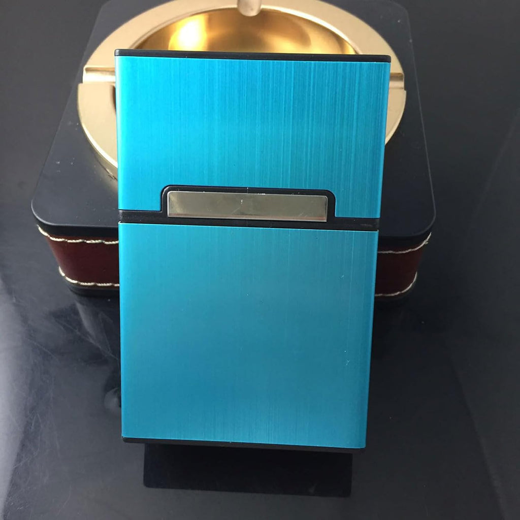 Cigarette Case Brushed Metal Cigarette Case with Magnetic Switch Flip Closure,20 Capacity (85mm, Gray + Blue,2 Pack,)