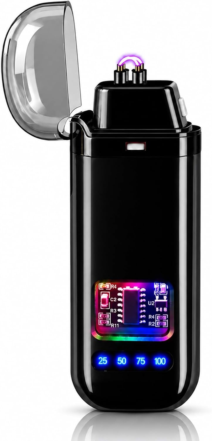 Electric Lighter, USB Rechargeable Windproof Dual Arc Lighter, Small Flameless Plasma Lighters for Outdoor, Camping, Kitchen,Boyfriends Father,Grill,Gifts,Candle,Indoors-Black A