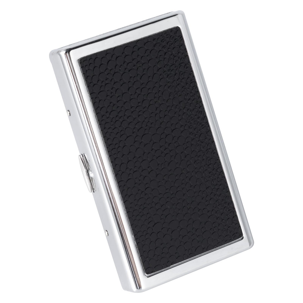Metal Case, Silver Plated Metal,14 Capacity，Black Leather on Front and Back(100mm King Size,Black)
