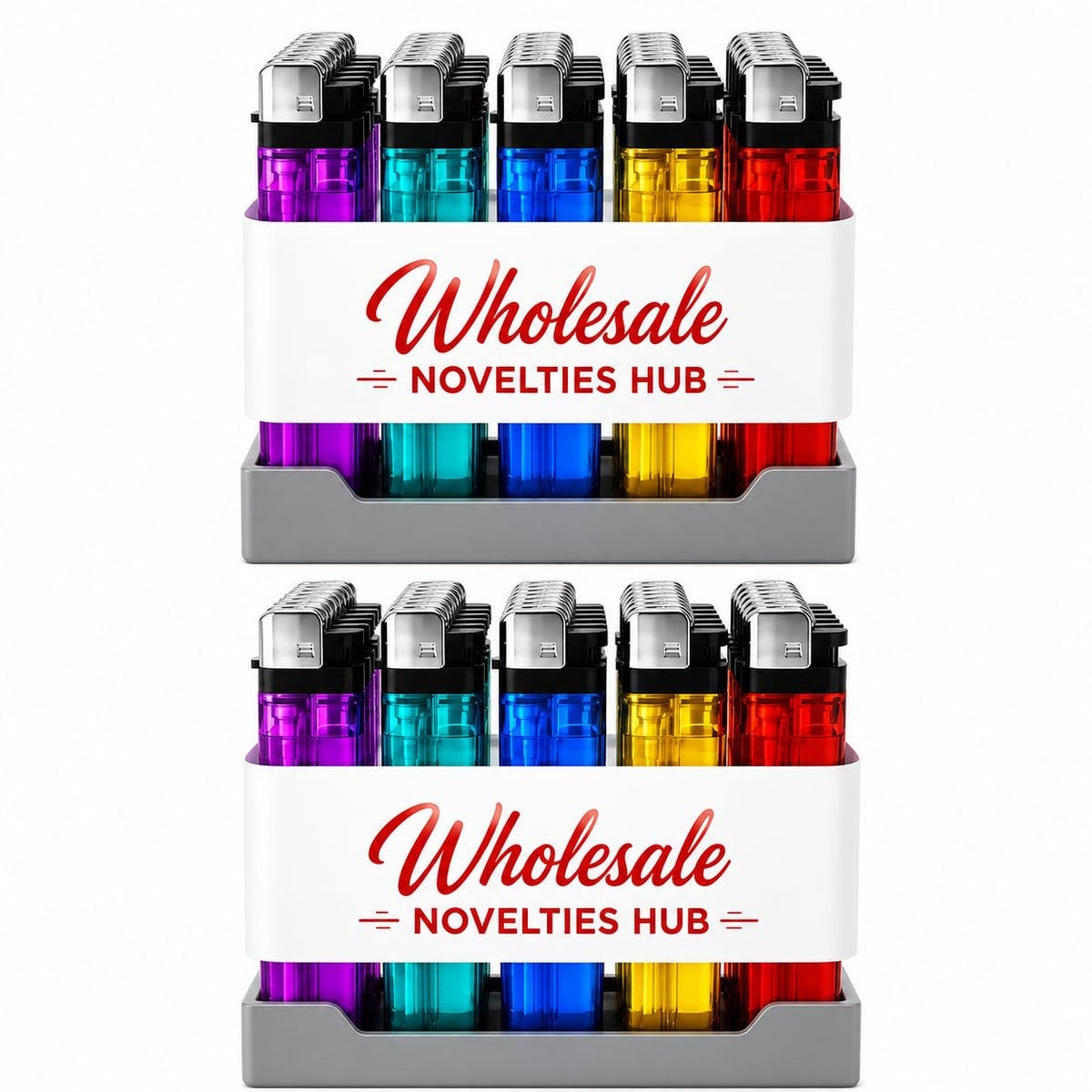 50 Pack Disposable Lighters, Assorted Color Transparent Body Lighters Bulk with Display Tray, Classic Pocket Size Lighter Set for Candles, BBQ, Camping, Kitchen, Emergency Kits (50)