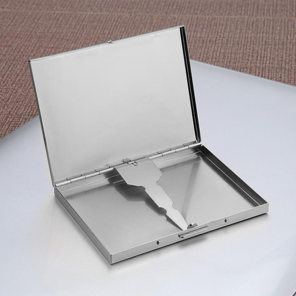 Stainless Steel Extra Slim Cigarette Case Metal Cigarette Holder Case for 100's and 84's (Silver (Flat))
