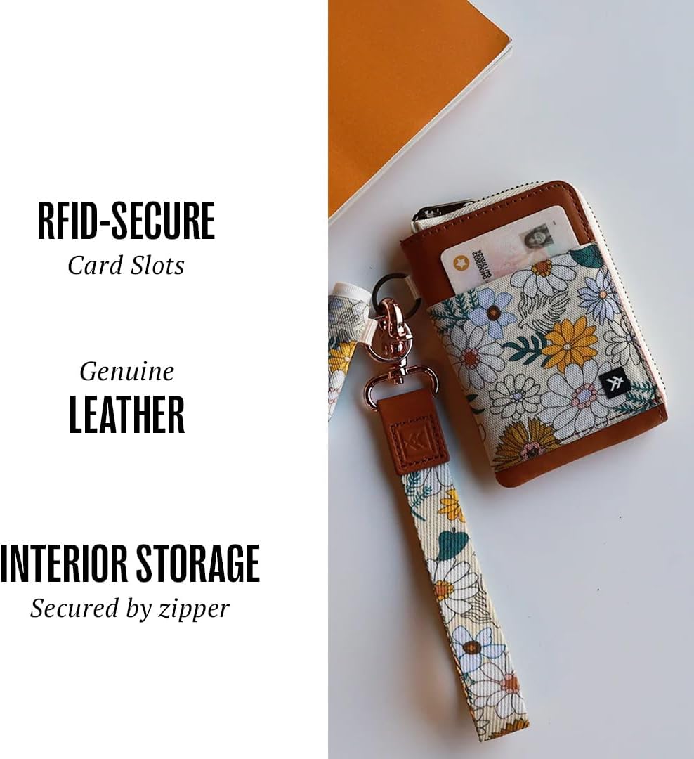 Thread Wallets RFID Blocking Leather Zip Wallet with Card Holder for Men and Women (Blossom)