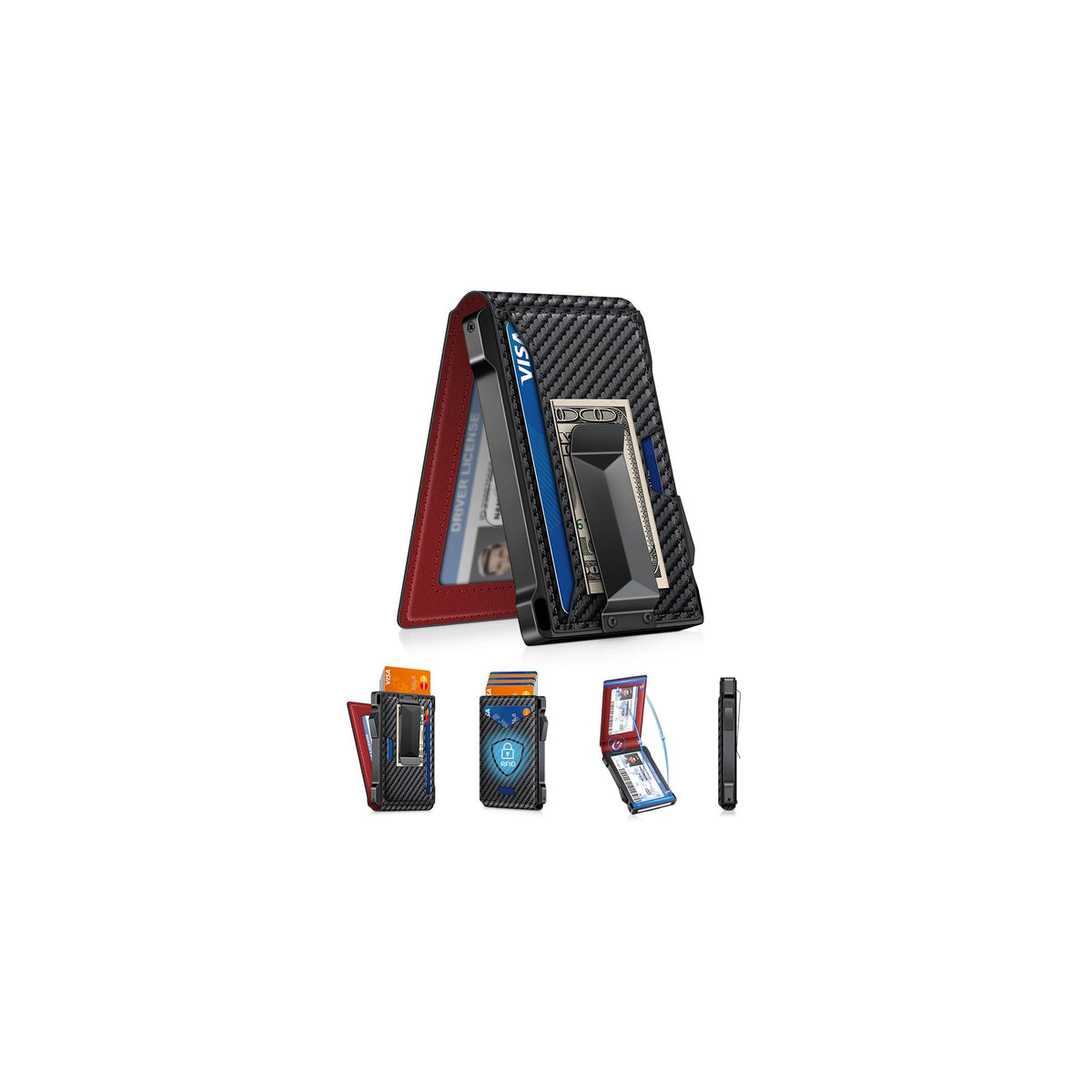 Wallet for Men RFID Wallet with 2 ID Windows & Money Clip, Slim Card Holder