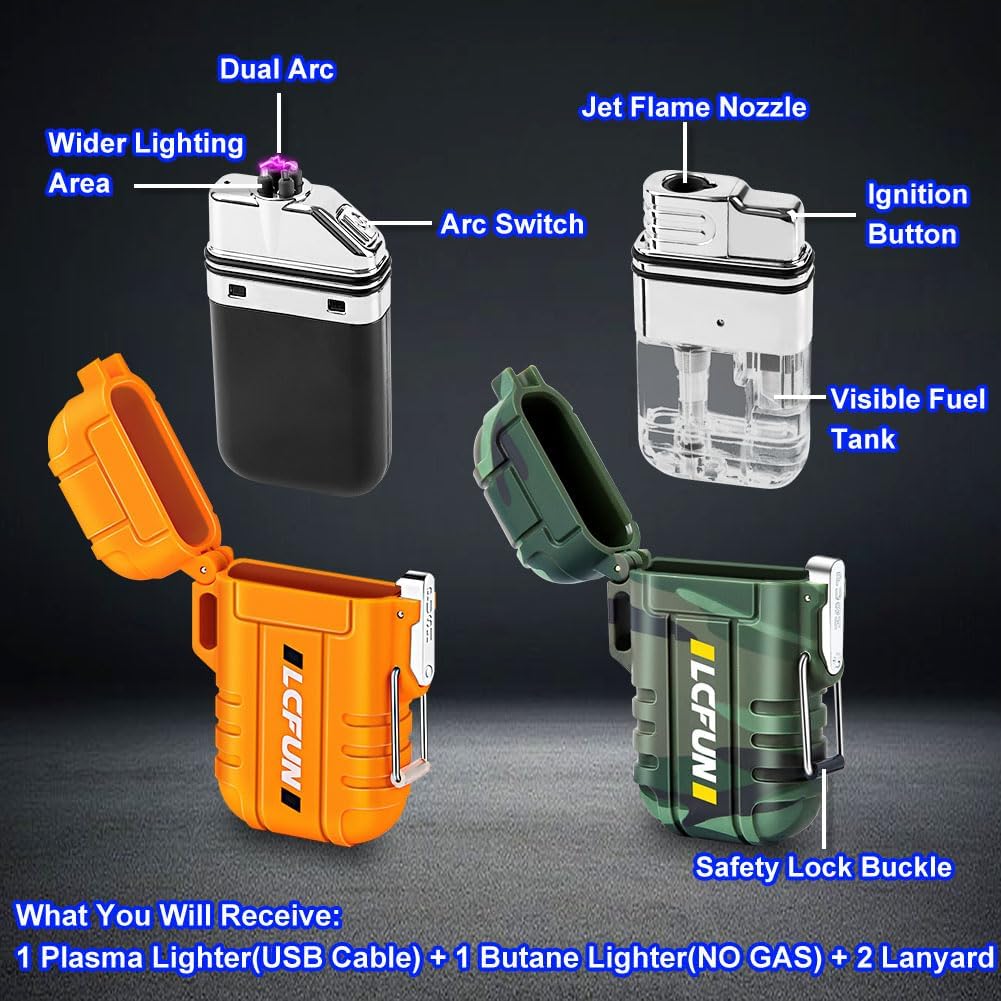 Electric Plasma Lighter, Torch Lighter, 2 Pack Outdoor Waterproof Matches
