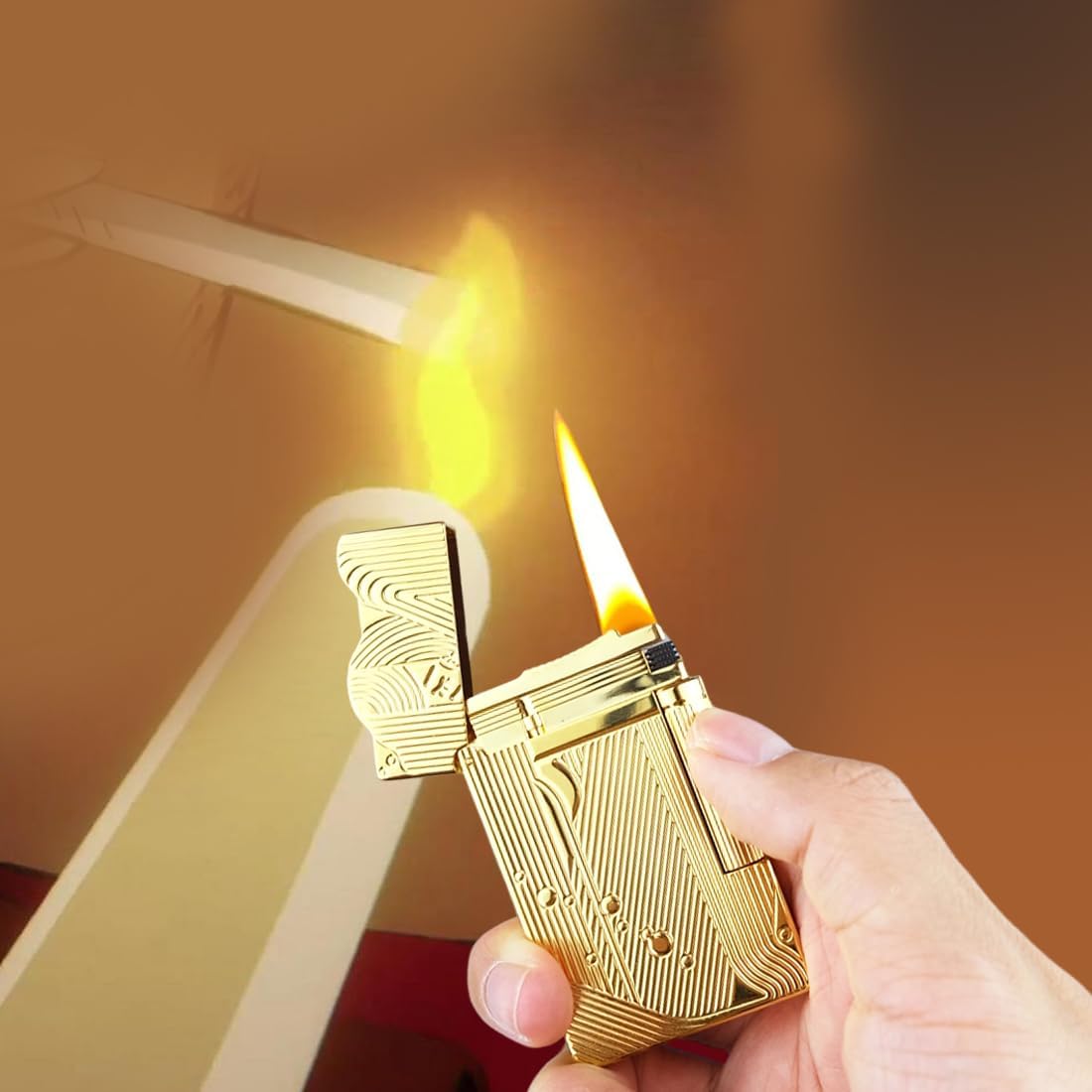 Sanji Lighter, Vintage Trench Lighter, Butane Refillable Lighters, Copper Gas Lighters for Men Dad Husband (Fuel Not Included)