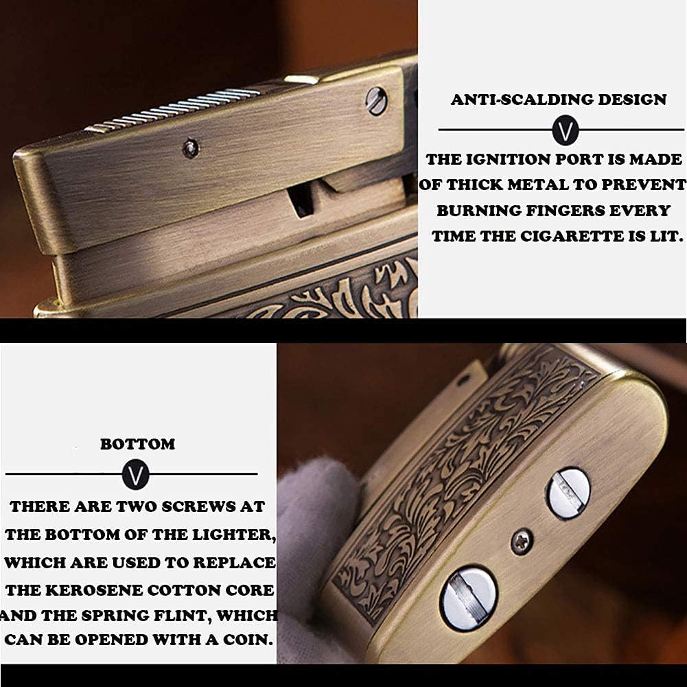 Vintage Lighter - Adjustable Flame, Windproof, Antique Soft Flame Kerosene, Folding Design for Outdoor and Camping - Men's Gift (Butane Gas-Free)