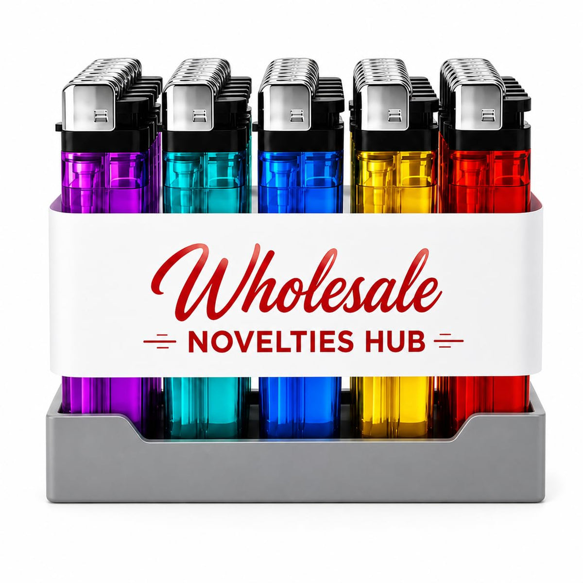 50 Pack Disposable Lighters, Assorted Color Transparent Body Lighters Bulk with Display Tray, Classic Pocket Size Lighter Set for Candles, BBQ, Camping, Kitchen, Emergency Kits (50)
